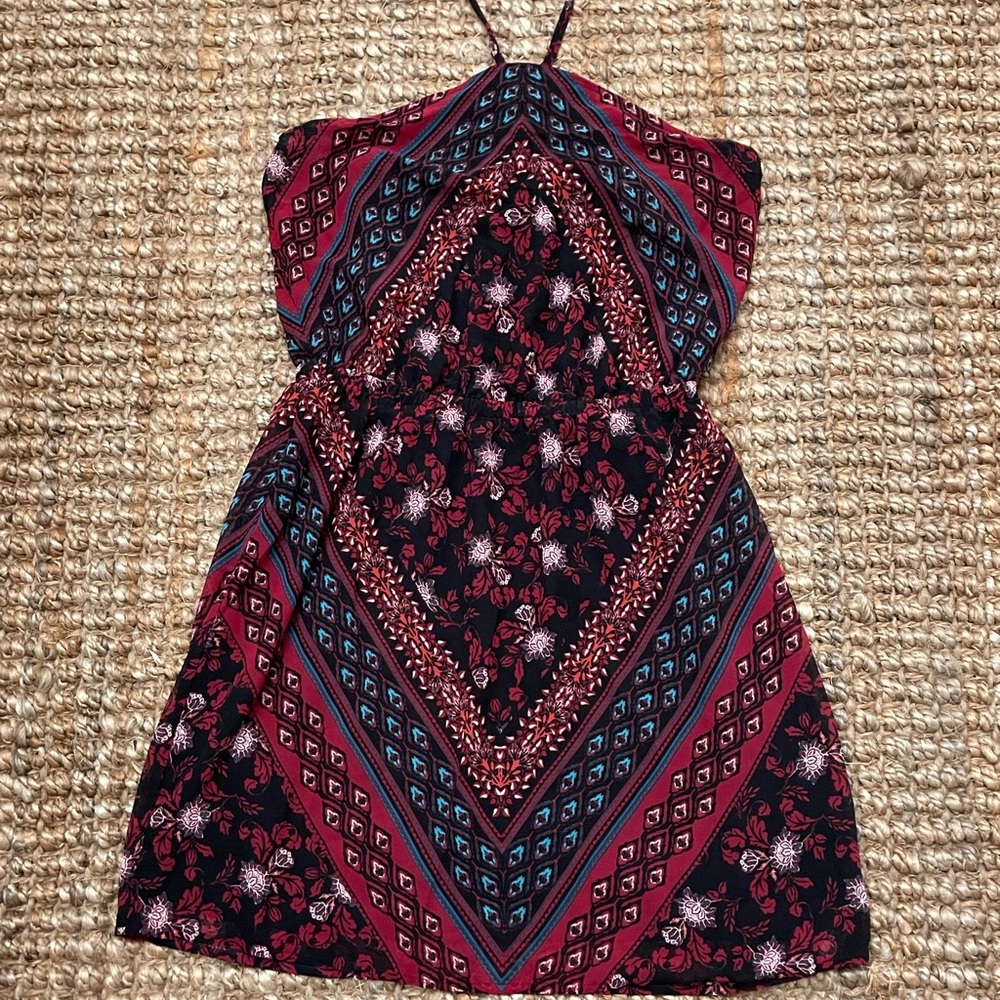 Express halter dress with elastic waist.